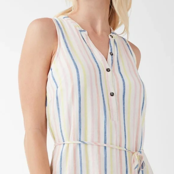 Splendid Linen Blend Button Front Midi Dress in Picnic Stripe - Picture 2 of 16